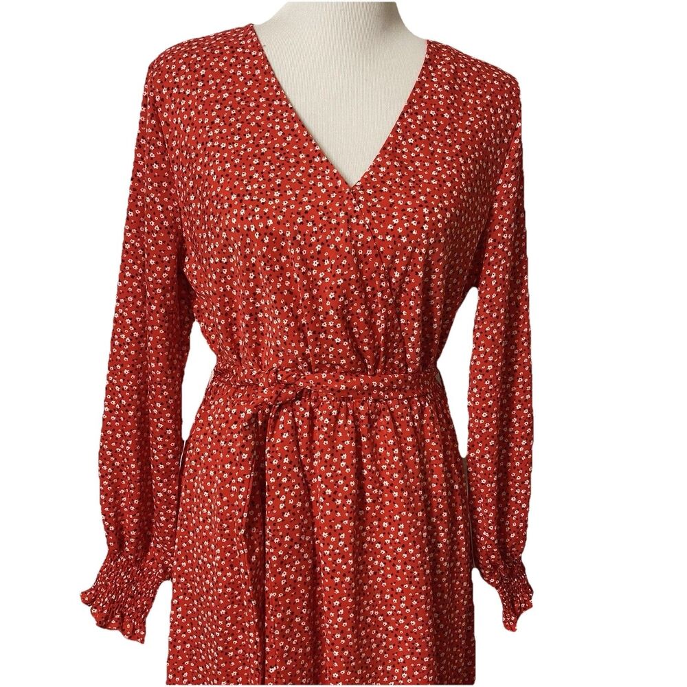 Pretty Garden Dress Floral Ruffle Long Flowing Blouse Bodice Belt V-Neck